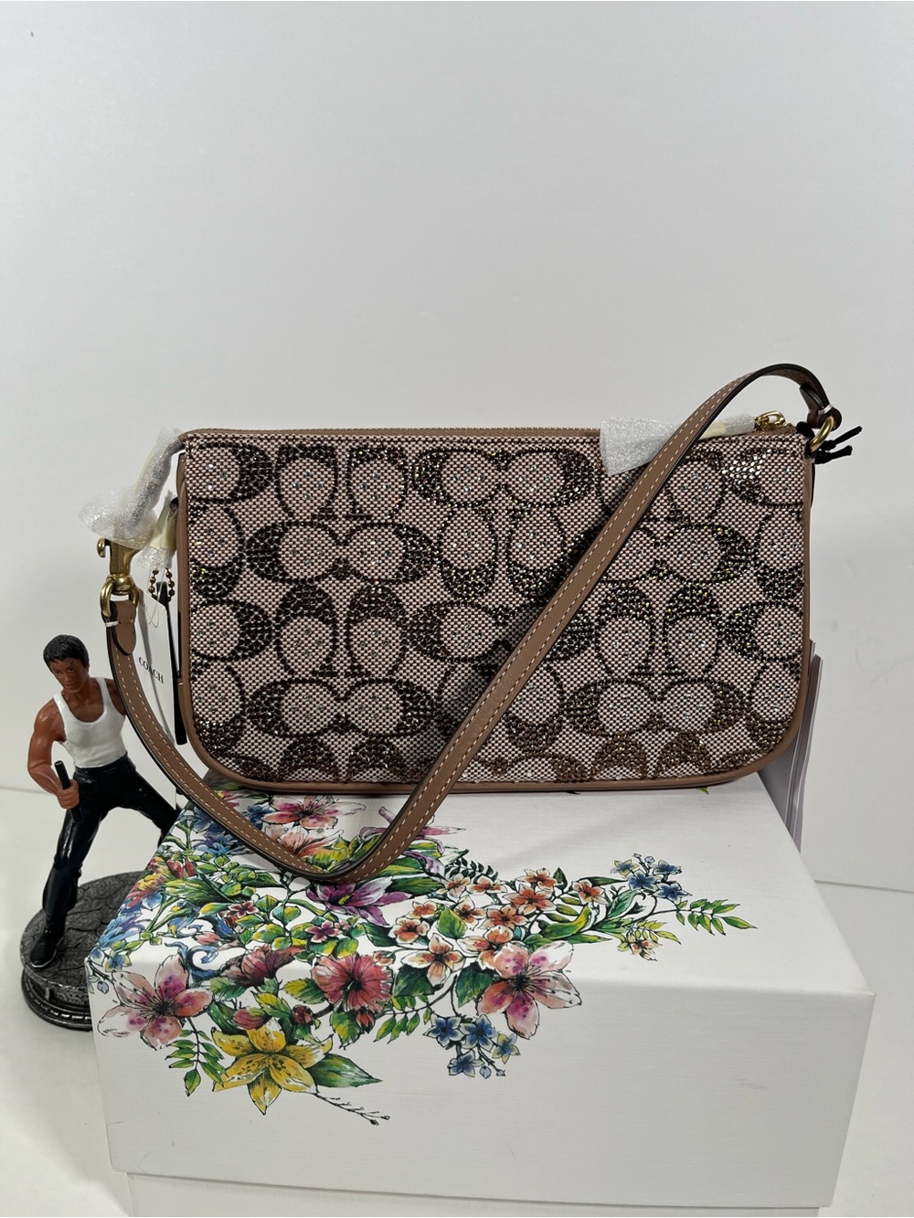 NWT Coach Plaza Bag Shoulder Bag Crystal Signature Jacquard Brass/Mushroom CFG63